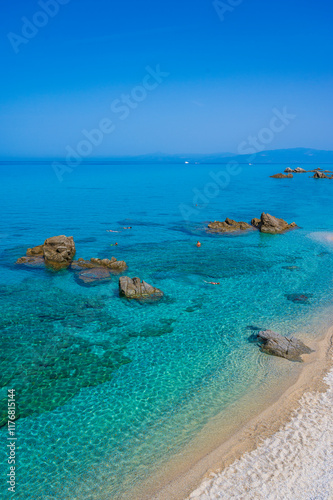 Fototapeta Naklejka Na Ścianę i Meble -  Marinella Di Zambrone - Paradise white beach in Calabria at beautiful coast - close to  Tropea - travel destination in Italy