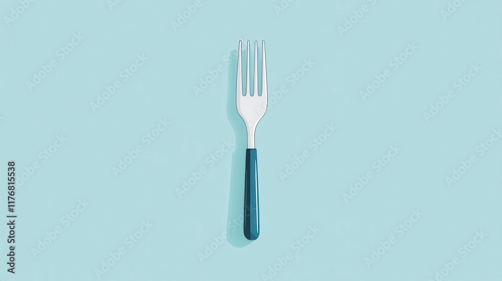 Simple blue handled fork on light blue background. Simple blue handled fork on light blue background.