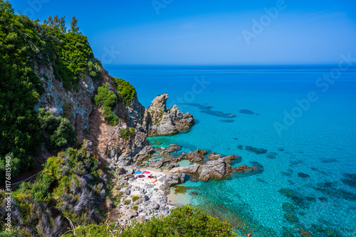 Fototapeta Naklejka Na Ścianę i Meble -  Marinella Di Zambrone - Paradise white beach in Calabria at beautiful coast - close to  Tropea - travel destination in Italy