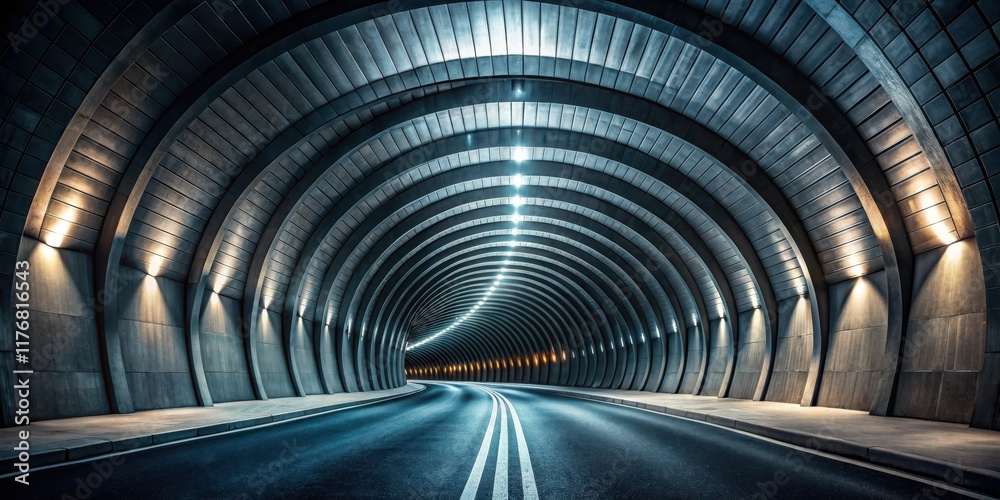 Fototapeta premium Dark tunnel curve geometry, abstract shape, modern architecture, urban tunnel, urban landscape, cityscape, tunnel, urban