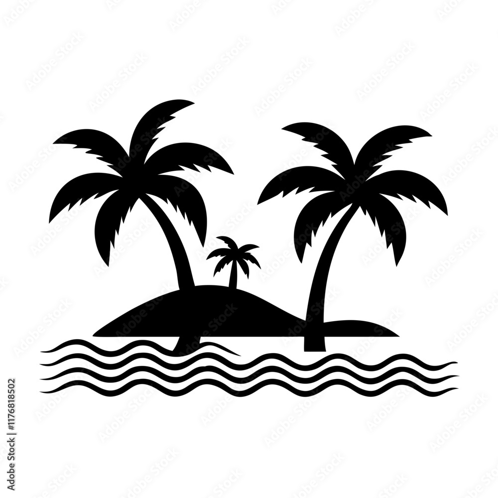 Tropical Island Palm Tree Silhouette Vector Tropical Island Palm Tree Silhouette Vector