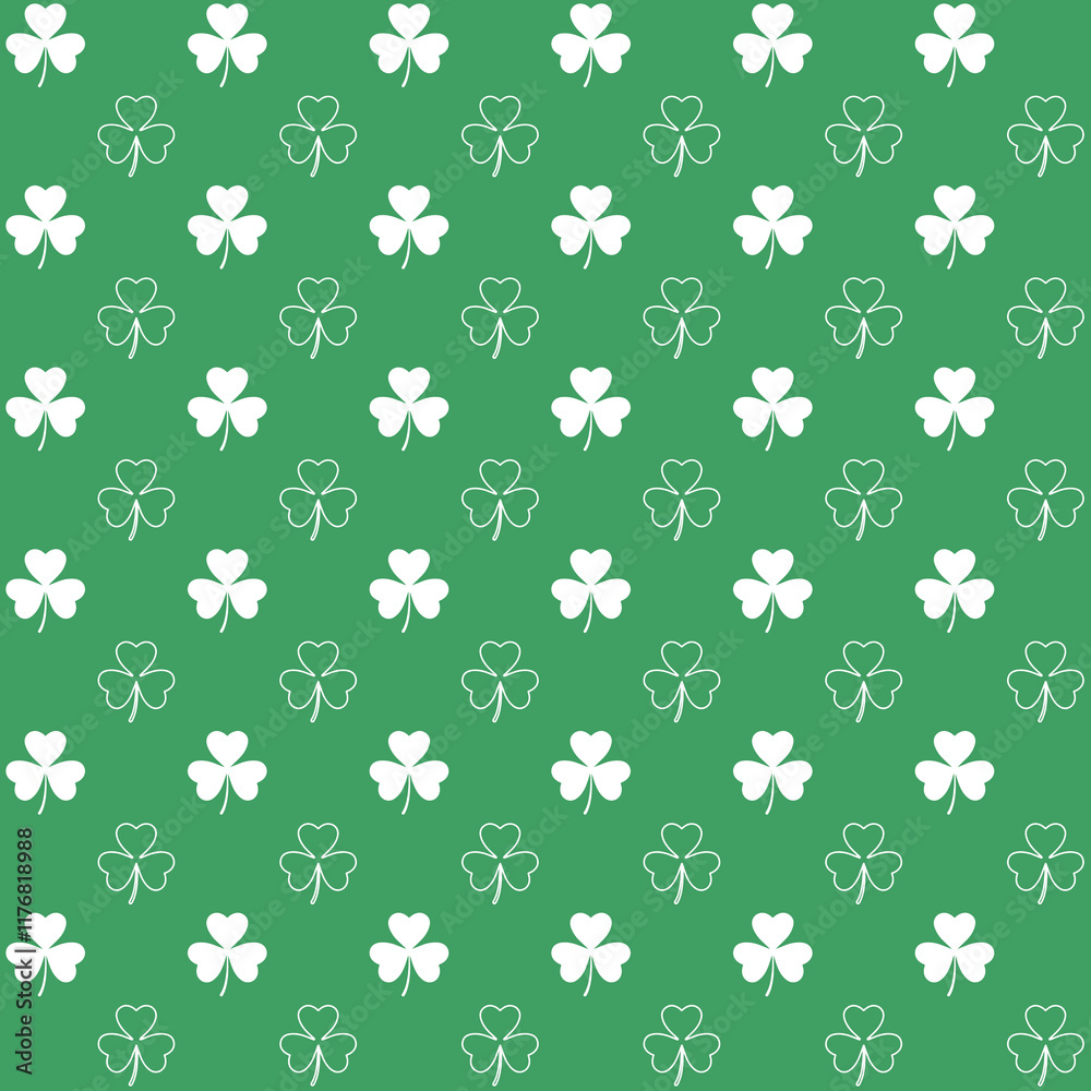 custom made wallpaper toronto digitalseamless pattern features white shamrocks on a green background, symbolizing luck and Irish heritage, perfect for St. Patrick's Day decorations and festive designs