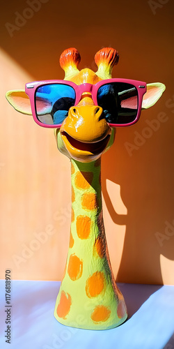 Funny Giraffe wearing sunglasses.
 photo