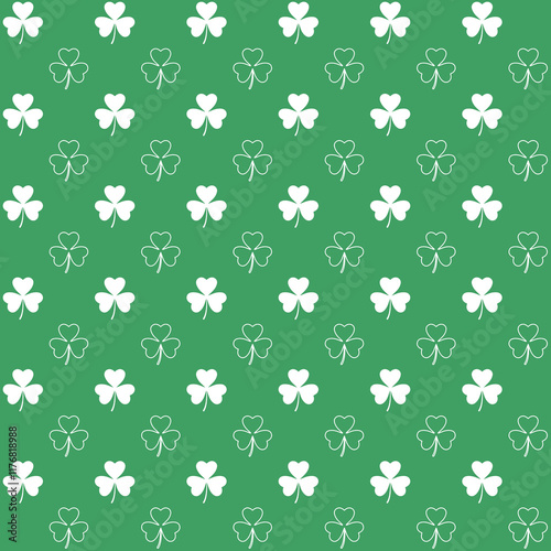 Wallpaper Mural seamless pattern features white shamrocks on a green background, symbolizing luck and Irish heritage, perfect for St. Patrick's Day decorations and festive designs Torontodigital.ca
