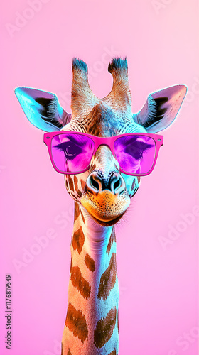 Funny Giraffe wearing sunglasses.
 photo