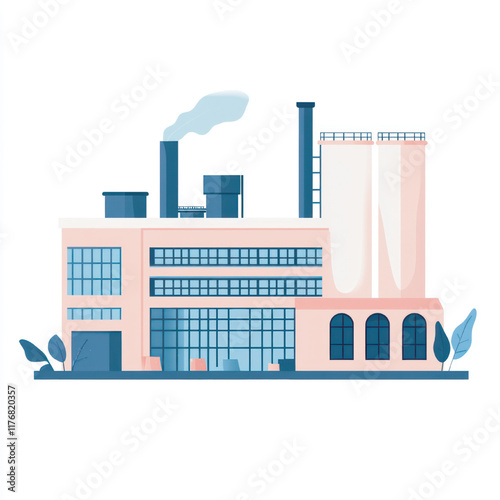 Industrial pollution with smoke rising from chimneys and factory plants