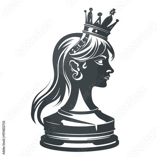 Elegant chess piece sculpture representing a queen with a crown and stylish features