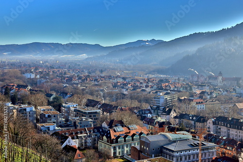 Freiburg und das Dreisamtal unter Nebelschwaden photo