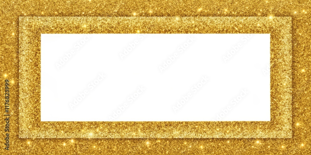 Fototapeta premium A gold glitter border frame with a rectangular shape sits on top of a luxurious surface, adding an air of sophistication and glamour to any setting , rectangle, gold