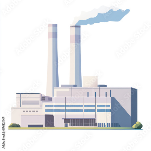 Industrial pollution with smoke rising from chimneys and factory plants