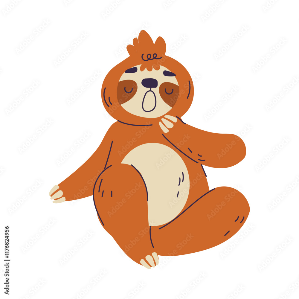 Funny Sloth Animal Character Sit and Yawn Vector Illustration Funny Sloth Animal Character Sit and Yawn Vector Illustration