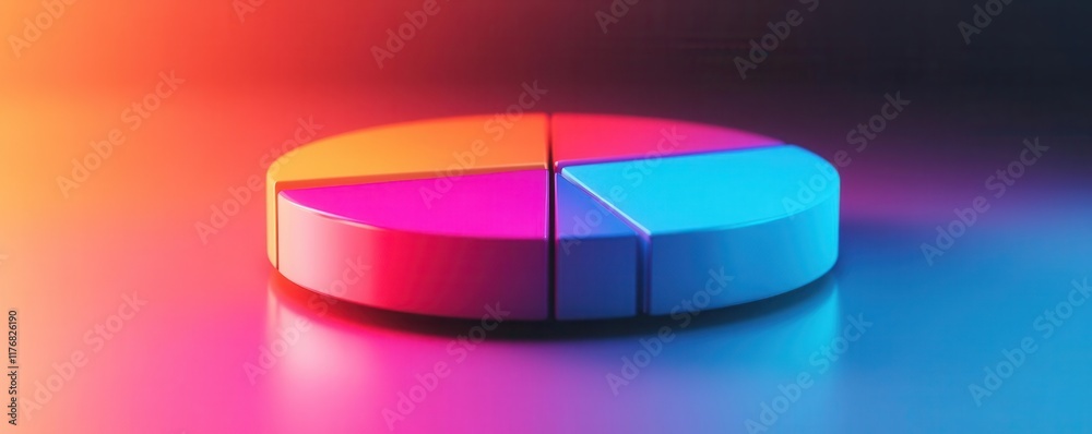 Fototapeta premium Dynamic image of a 3D pie chart floating in space, with vibrant colors and glowing segments, data success, chart achievement