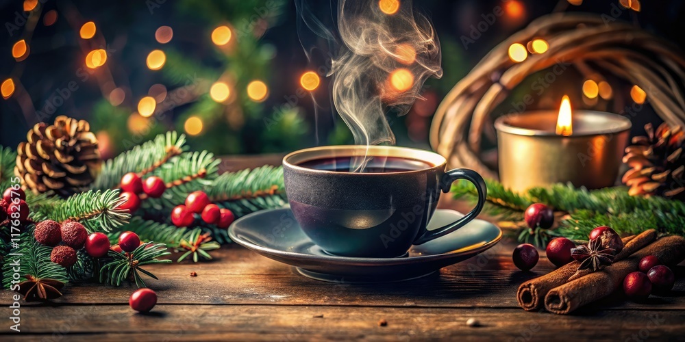 Obraz premium Classic black coffee cup, Christmas cheer in every sip. Holiday drink photo.