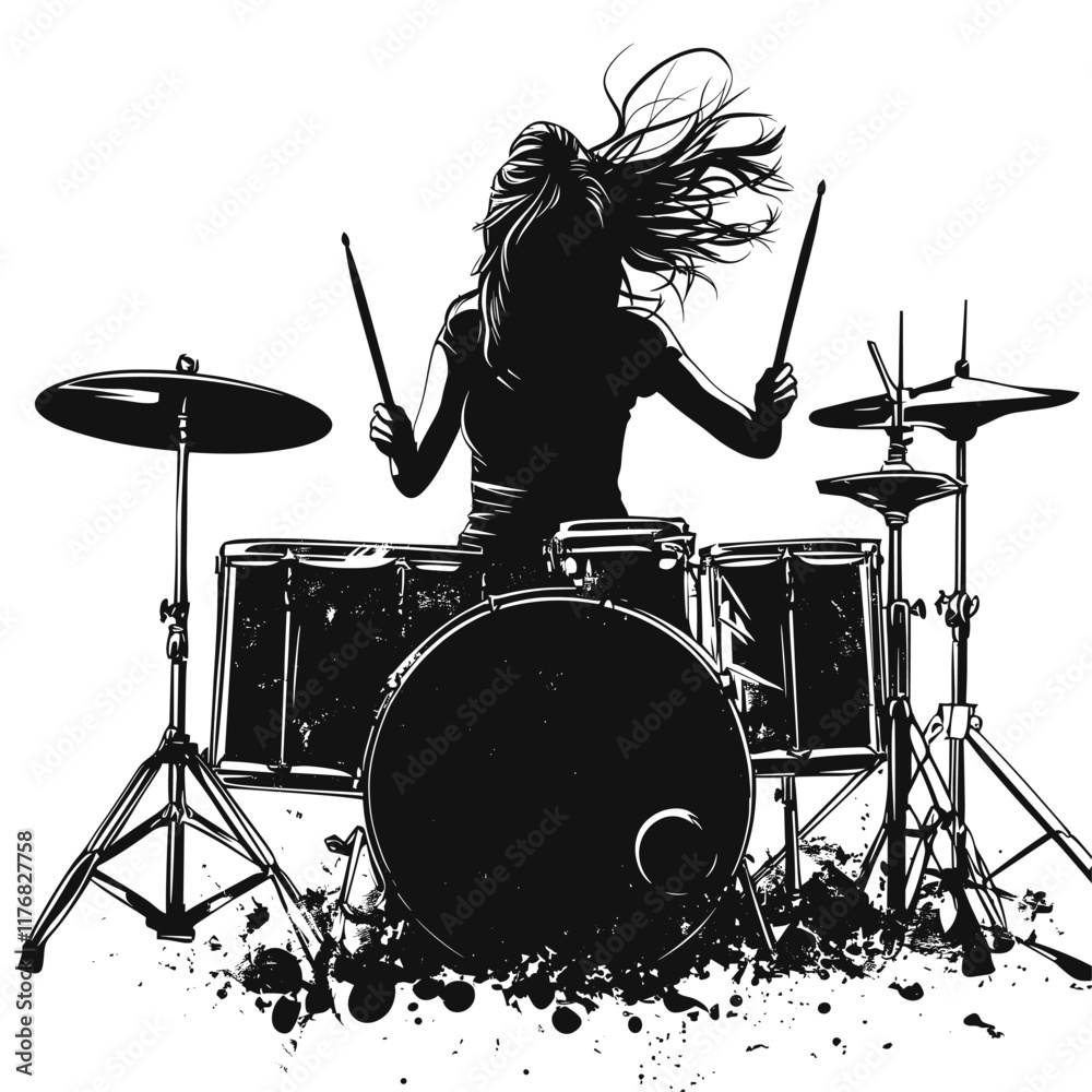 Fototapeta premium Dynamic black and white drummer illustration.