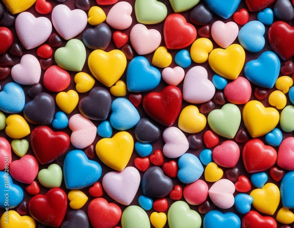 A bowl filled with heart-shaped candies of different colors A bowl filled with heart-shaped candies of different colors