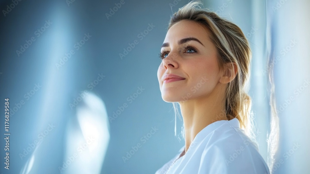 Obraz premium Confident young caucasian female in bright setting with natural light