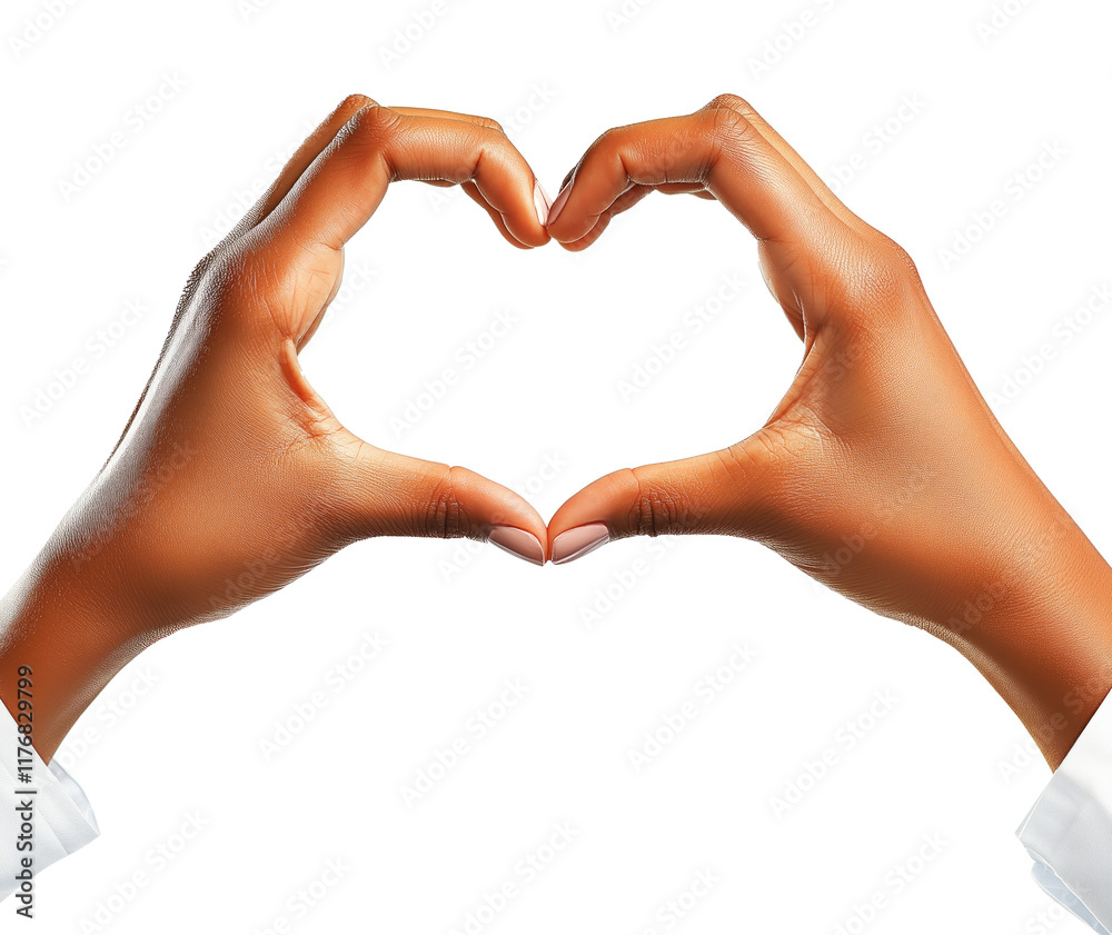 Fototapeta premium Closeup of hands forming heart shape isolated on white transparent background. Symbol of love, connection and Valentine's Day