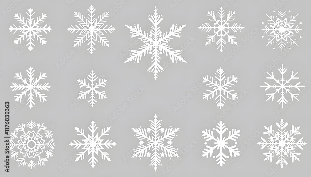 Beautiful Collection of Intricate Snowflake Designs on a Soft Gray Background