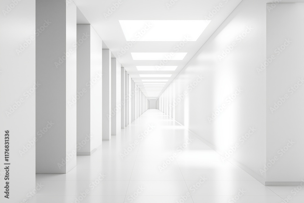 White open space office corridor with a mock-up wall White open space office corridor with a mock-up wall