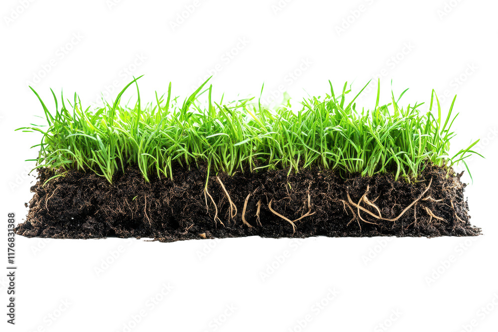 High-Quality Fresh Grass with Rich Soil and Roots PNG Design