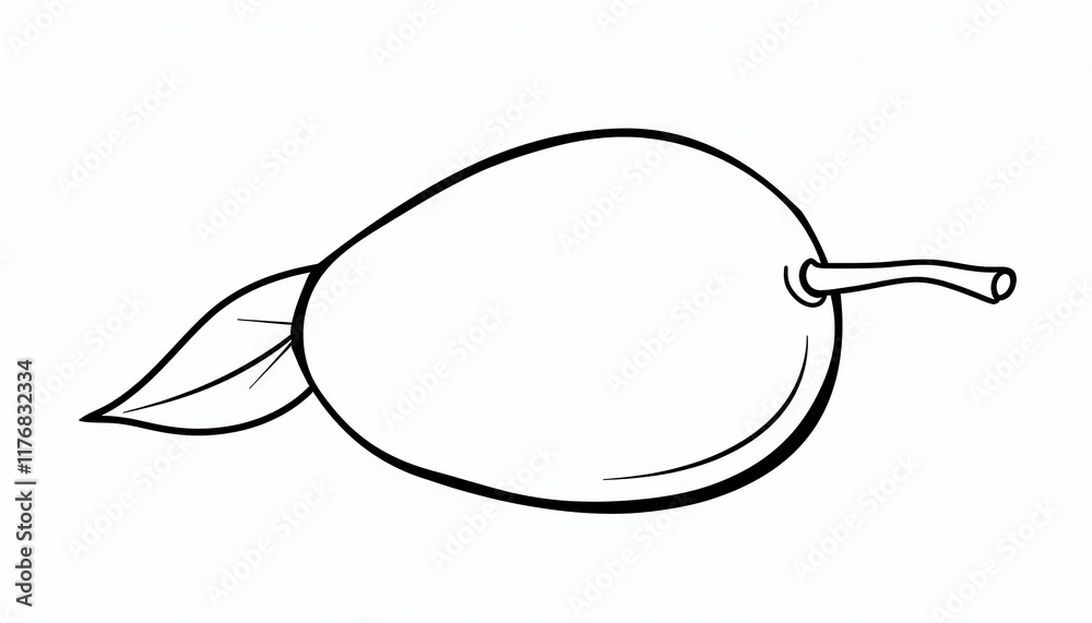A simple mango line art drawing suitable for coloring activities or educational resources for children. It can be used in books or as a printable.