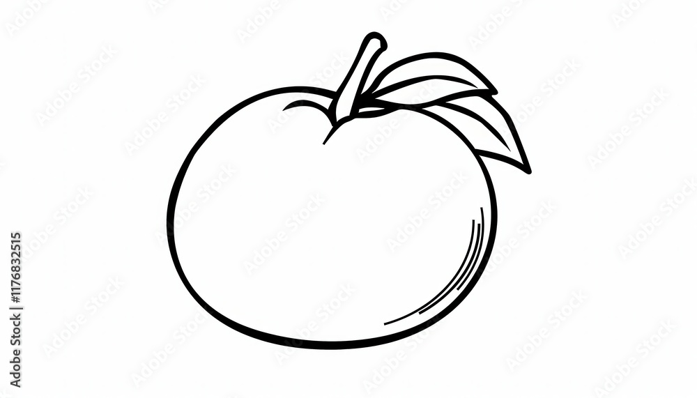 A simple line drawing of an orange or similar citrus fruit with leaves and stem. Suitable for healthy eating or food-related applications. A simple line drawing of an orange or similar citrus fruit with leaves and stem. Suitable for healthy eating or food-related applications.