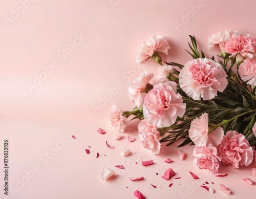 Obraz na płótnie A bouquet of pink carnations on a pastel pink background w salonie
