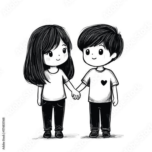 Two cartoon characters holding hands