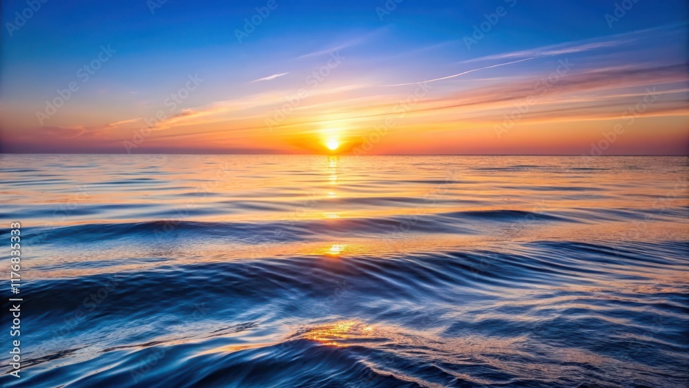 Fototapeta premium Softly glowing waves create ripples on the surface of a tranquil ocean as the first light of dawn creeps over the horizon, calm morning by sea, early morning sea