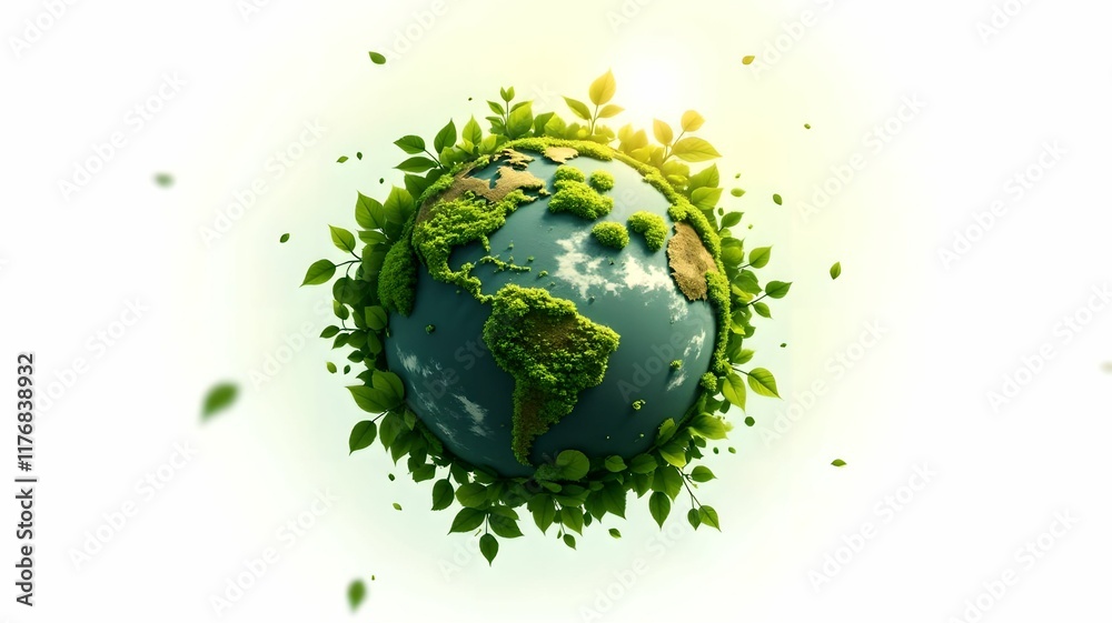 Globe in the shape of plants or earth surrounded by leaves. Eco-friendliness Globe in the shape of plants or earth surrounded by leaves. Eco-friendliness