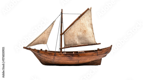 A detailed wooden sailboat model on  transparent background. photo