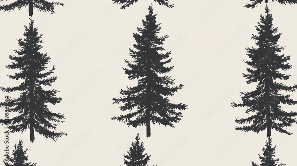 Obraz premium Seamless pattern of dark evergreen trees on a light beige background. (5)
