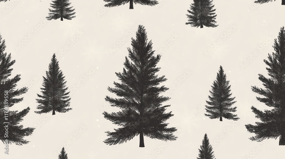 Fototapeta premium Seamless pattern of minimalist black fir trees on a beige background.