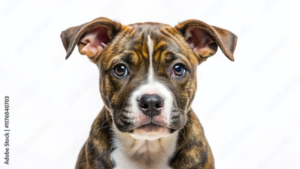 Adorable Staffordshire Bull Terrier Puppy, Isolated White Background, Copy Space Left Adorable Staffordshire Bull Terrier Puppy, Isolated White Background, Copy Space Left