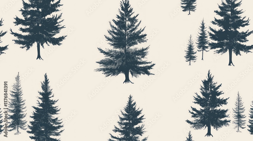 Seamless pattern of dark blue evergreen trees on a beige background. Seamless pattern of dark blue evergreen trees on a beige background.