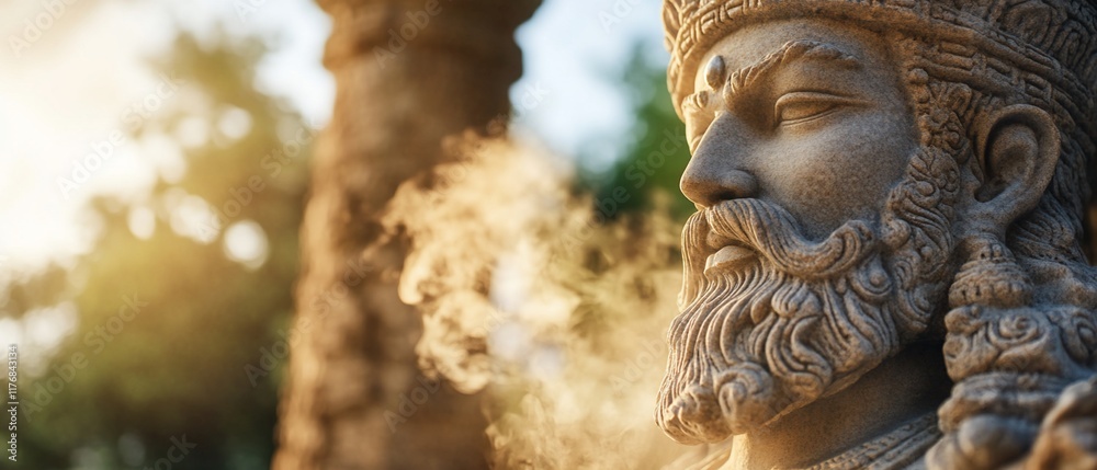Serene Stone King, Temple Garden, Incense, Sunrise Serene Stone King, Temple Garden, Incense, Sunrise