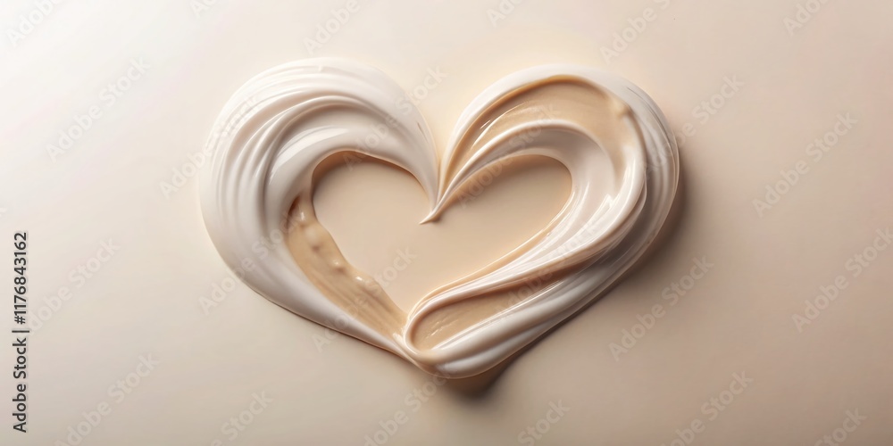 Aerial Heart-Shaped Cream Swirl, Cosmetic Beauty Banner Texture Aerial Heart-Shaped Cream Swirl, Cosmetic Beauty Banner Texture