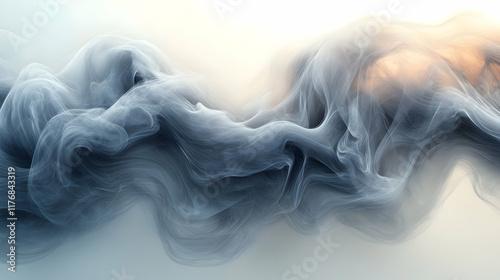 A flowing composition of dense black smoke, curling into intricate and surreal patterns photo