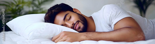 Peaceful Sleep Photo: Man Resting Comfortably in Bed photo