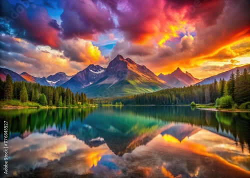 Pride's vibrant hues paint majestic mountains and a colorful sky.