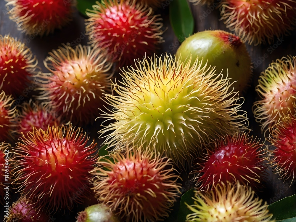 close up photo of rambutan fruit close up photo of rambutan fruit
