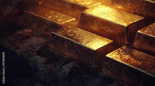 Stacked Golden Bars Glowing...