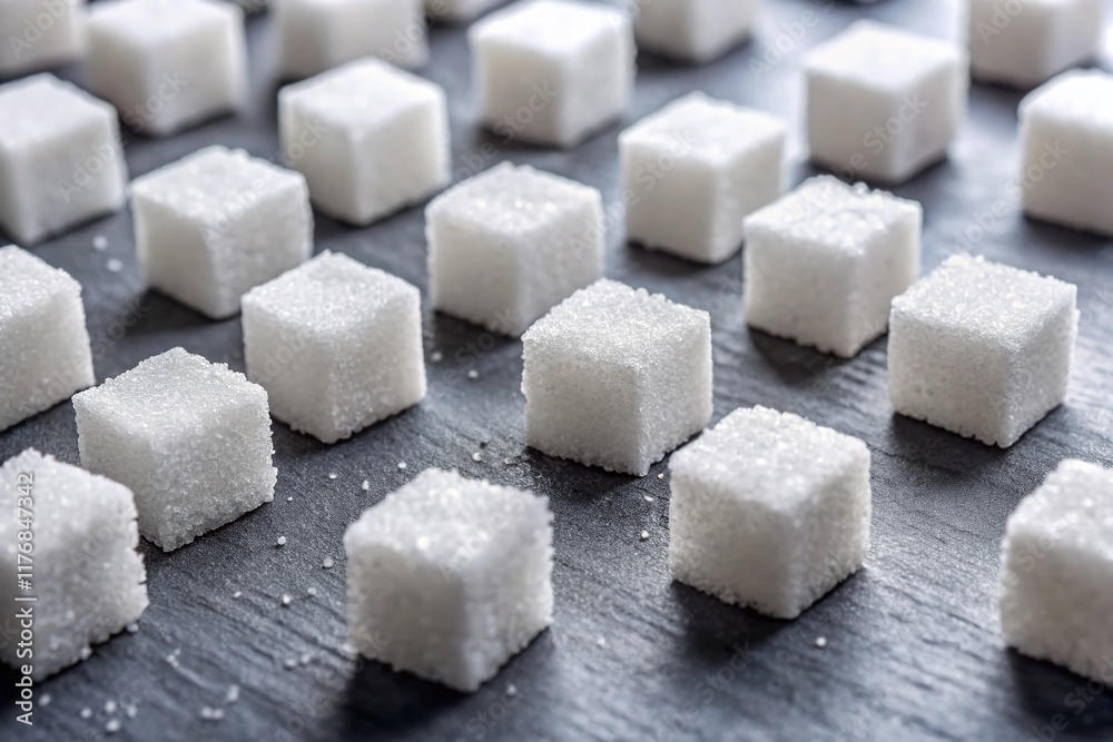Aerial View of White Sugar Cubes on Gray Surface Aerial View of White Sugar Cubes on Gray Surface
