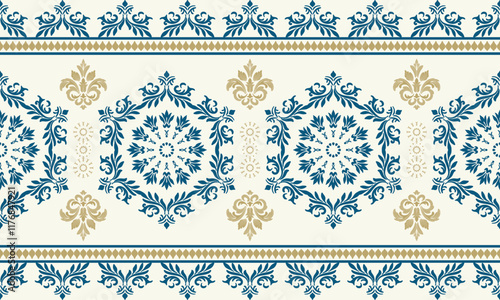 Saree Sarong Motifs Ikat floral paisley embroidery seamless pattern. Ikat ethnic flower oriental pattern traditional.Ikat embroidery style abstract embroidery design for texture, fabric, clothing.