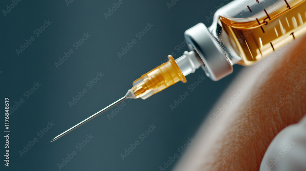 close up of syringe filled with yellow liquid, showcasing needle and plunger. This captures essence of medical procedures and vaccinations, evoking sense of health and care close up of syringe filled with yellow liquid, showcasing needle and plunger. This captures essence of medical procedures and vaccinations, evoking sense of health and care