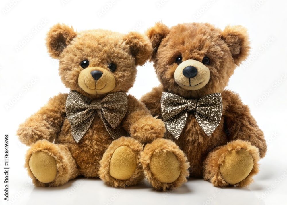 Obraz premium Studio-shot fawn teddy bear; brown fur, charming bow tie, irresistibly cute.