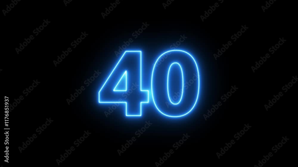 Neon number 40 animation on black background Neon number 40 animation on black background
