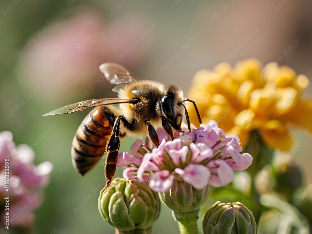 a bee perched on a flower with a blurred background
a bee perched on a flower with a blurred background
