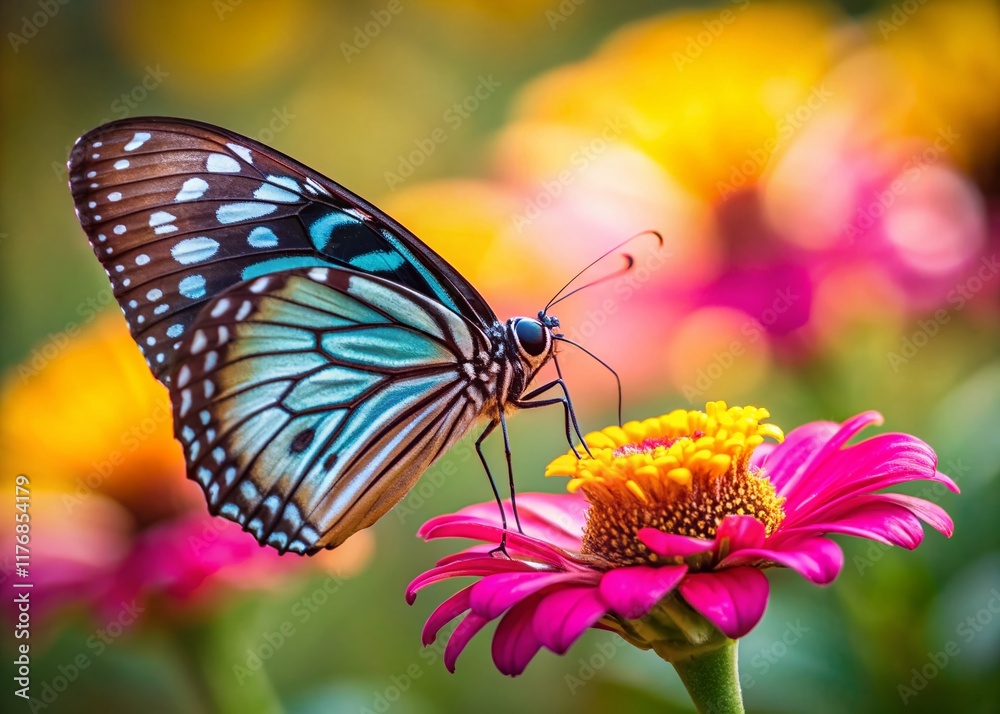 Blue Tiger Butterfly on Pink Zinnia Flower - Long Exposure Nature Photography Blue Tiger Butterfly on Pink Zinnia Flower - Long Exposure Nature Photography
