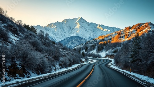 Snowy Mountain Road Idyllwild, Mt Tahquitz, California - Breathtaking Winter Landscape photo